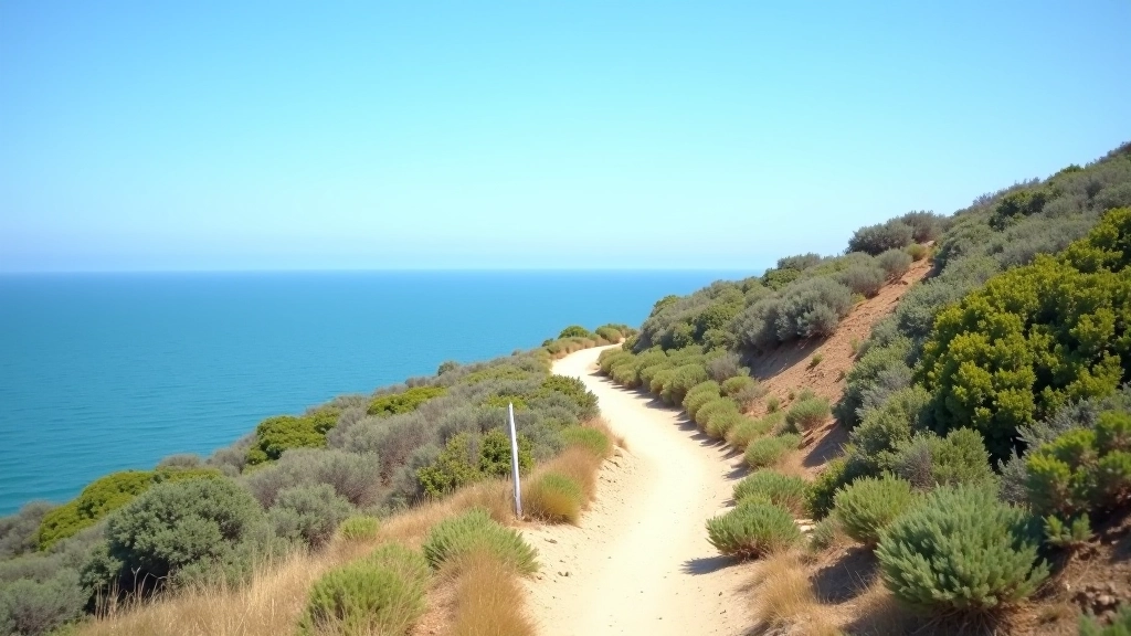 Scenic view of Cascais coastline with walking path, cliffs, and blue ocean, peaceful setting