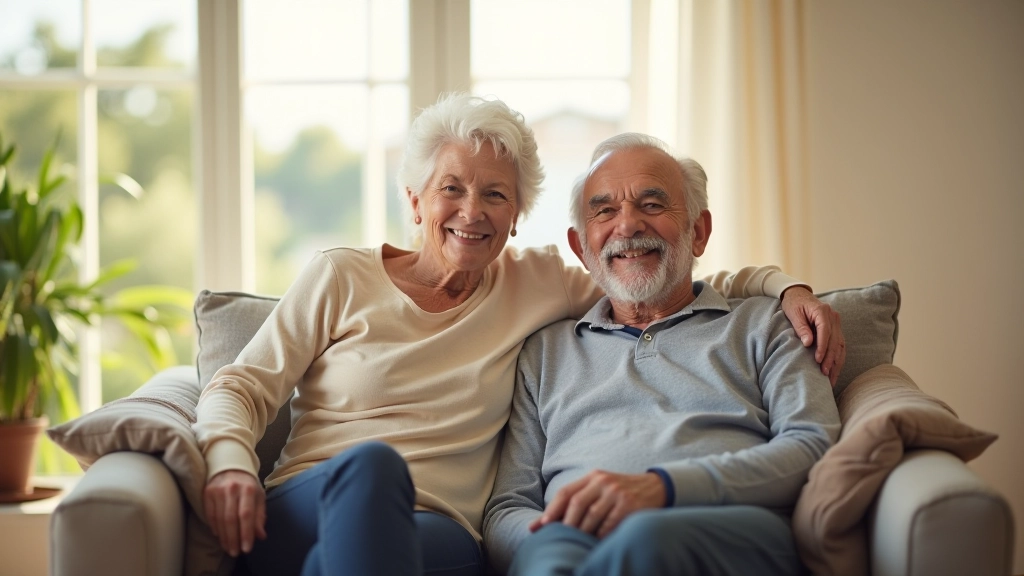 Mature couple in comfortable home setting representing lifestyle transition